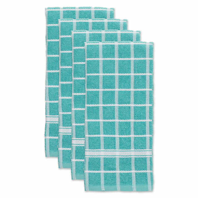 Aqua Windowpane Terry Dishtowel (Set Of 4)