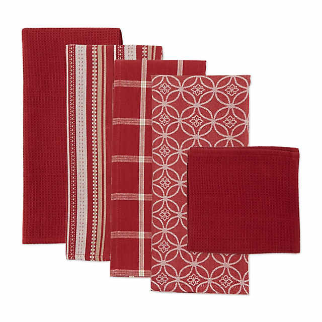 Dishtowel & Dishcloth Set of 5 Red