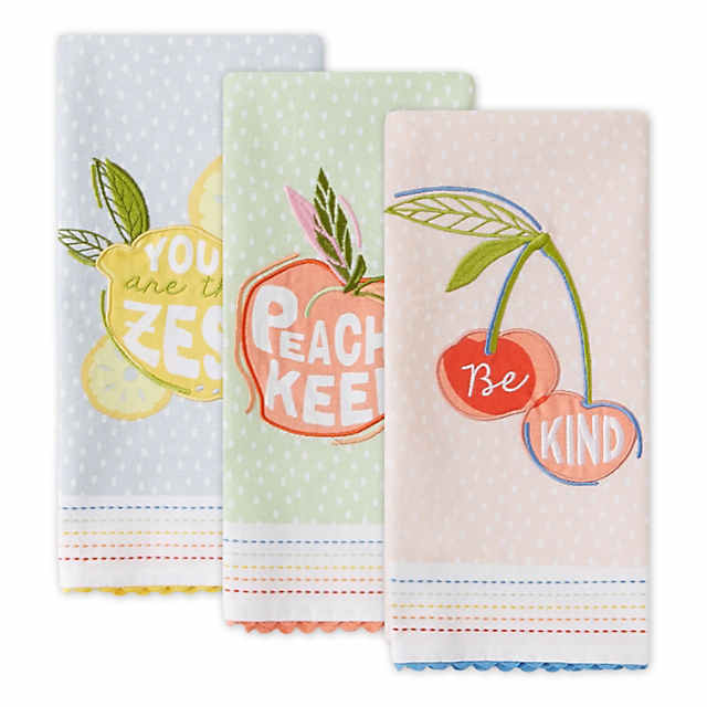 Multi-Color Assorted Happy Holidays Cotton Dishtowel (Set of 3) 18x28