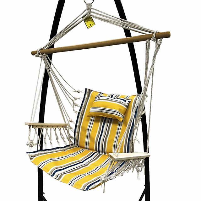 Outdoor Chair With Arm And Footrest: Blue  Hammock chair, Outdoor hammock,  Indoor hammock bed