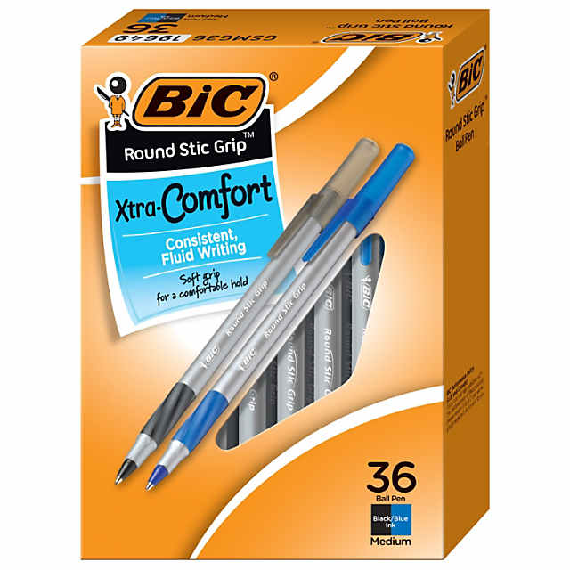 BIC Round Stic Grip Xtra Comfort Ballpoint Pens, Medium Point (1.2