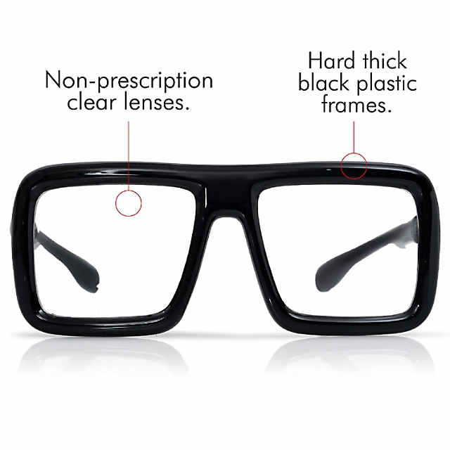 Skeleteen Black Oversized Thick Glasses – Shiny Square Frame Old Man Nerd Costume Accessory Clear Lens Spectacles for Adults and Children