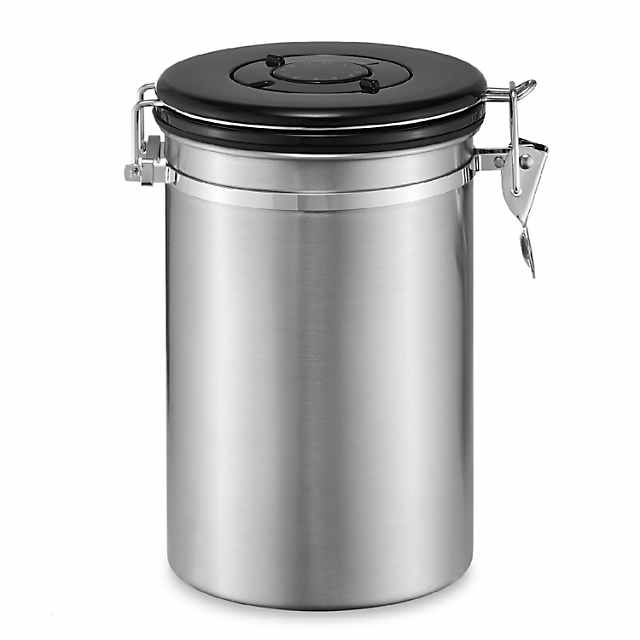 Bretani 24oz Stainless Steel Coffee Canister Scoop Set Storing Grounds, Beans Silver