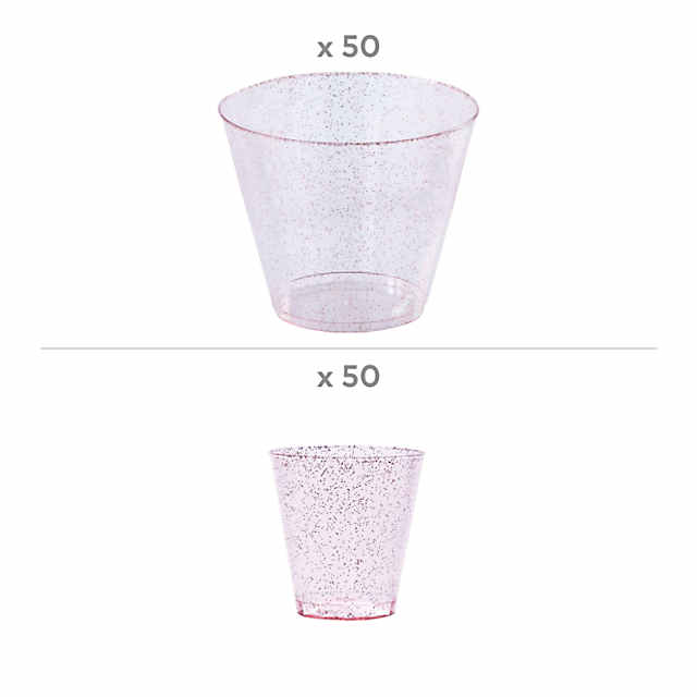 100 PC Bulk Pink Glitter Shot Glass & Cup Kit