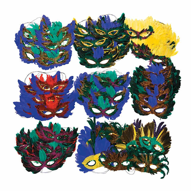 Bulk 100 Pc. Mardi Gras Feather Eye Mask Assortment