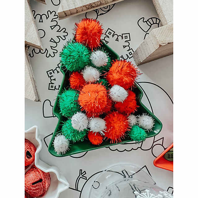 500 Pieces Christmas Pom Poms Assorted Glitter Pom Poms For Christmas Diy  Crafts Party Decorations, 3 Colors