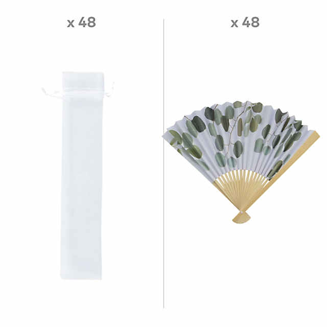 96 PC Bulk Eucalyptus Printed Hand Fan Favor Kit for 48