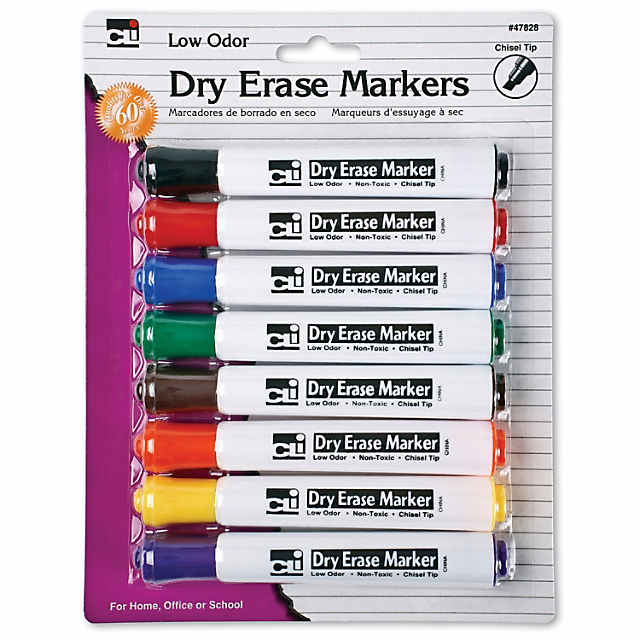 School Smart Non-Toxic Washable Marker, Chisel Tip, Assorted Colors, Pack of 8