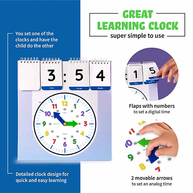 Childrens Learning Clock, Teach Telling Time Analog and Digital Clock