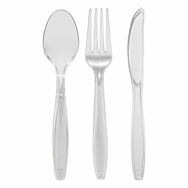 Clear Disposable Plastic Cutlery Set - Spoons, Forks and Knives