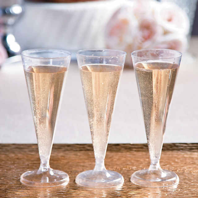 100 Pack Plastic Champagne Flutes, 5 Oz Clear Plastic Toasting