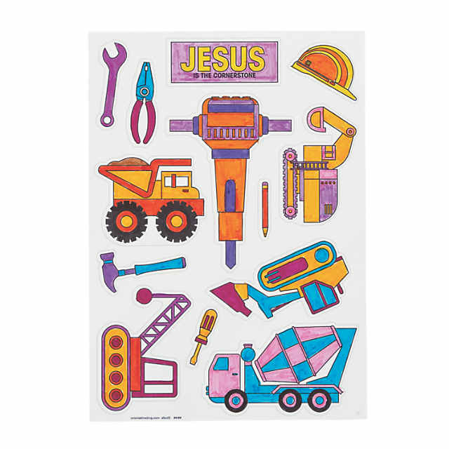 30 PC 5x7 Color Your Own Construction VBS Sticker Sheets