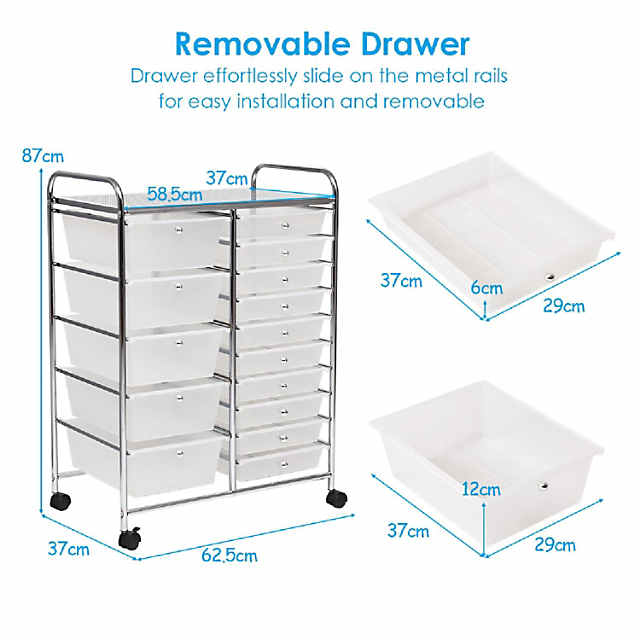 Costway 4-Drawer Cart Storage Bin Organizer Rolling w/Plastic Drawers Clear