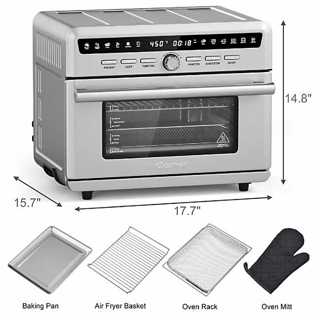 Costway 26.4 QT 10-in-1 Air Fryer Toaster Oven Dehydrate Bake 1800W w/  Recipe