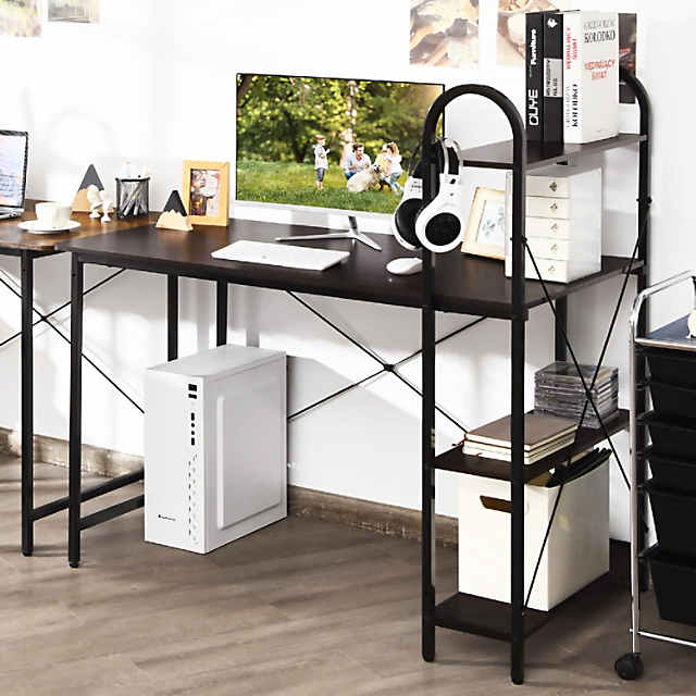 Costway 48 in. Gray Wood Reversible L Shaped Computer Desk Home Office Table Adjustable Shelf