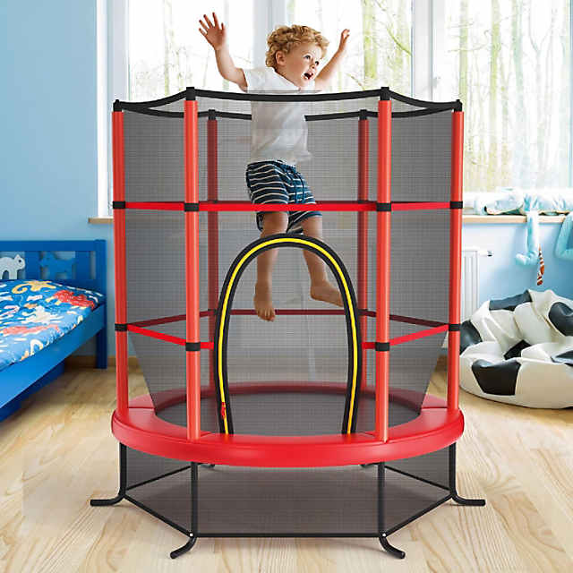 Costway 55 Kids Trampoline Bouncing Jumping Mat Recreational Trampoline W/Enclosure Net Red