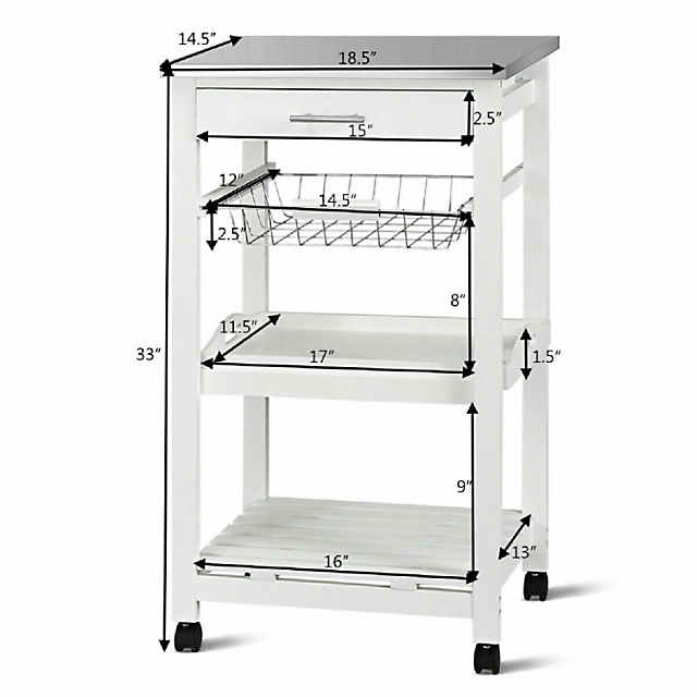 Costway Compact Kitchen Island Cart Rolling Service Trolley with Stainless Steel Top Basket