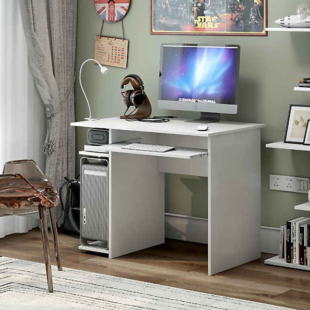 Study Laptop Table with Drawer and Keyboard Tray - Costway