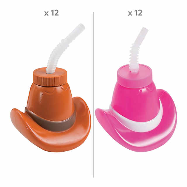 Cowboy Hat BPA-Free Plastic Cups with Lids & Straws - 12 Ct.