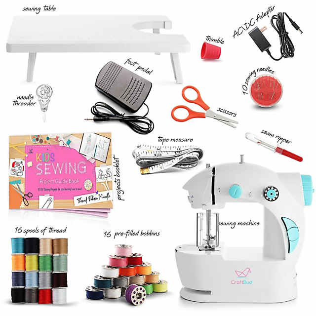 Craftbud Mini Sewing Machine Kit 48pc White