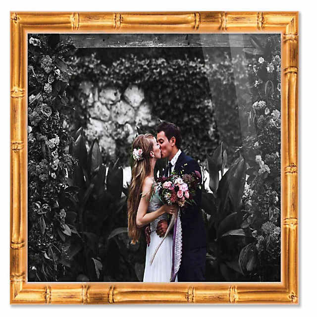 CustomPictureFrames.com 12x12 Frame Gold Bamboo Picture Frame - Modern Photo Frame Includes UV Acrylic Shatter Guard Front, Acid Free Foam Backing