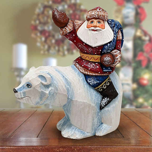 Wooden Santa Rides Polar Bear-