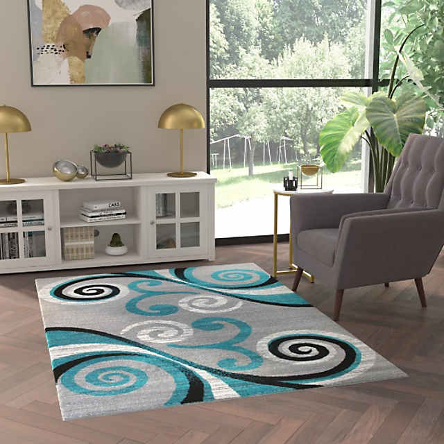 Flash Furniture Willow High-Low Pile Swirled 8' x 10' Turquoise Area Rug - Olefin Accent Rug