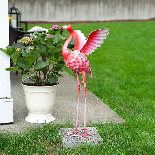 Flamingo Statue Outdoor Lawn Yard Garden Art Decor Metal Art Sculpture Pink  Iron