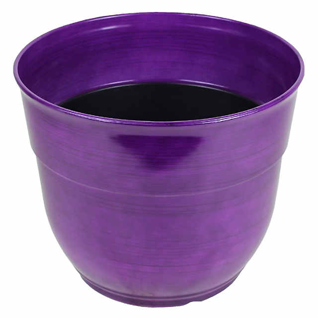 Garden Elements Large Orange Planter – 15 Inch, Glazed Brushed Plastic, Happy