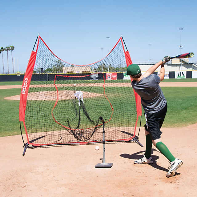 Baseball Net Practice 7'×7' Batting Net with 2 Bonus Strike Zone, Bow Frame and Carry Bag Softball Practice Net Hitting & Pitching Net Trainer