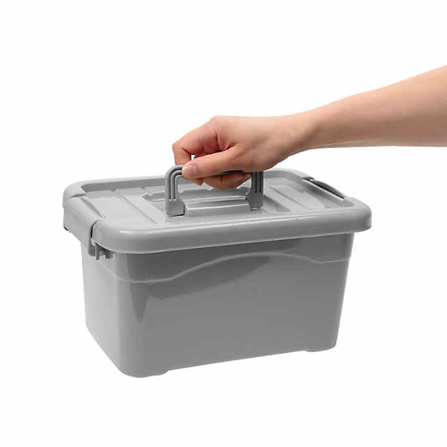 Grey Large Locking Storage Bins with Lids & Handles, Educational, Party Supplies, 3 Pieces