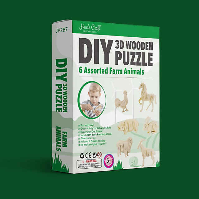 HandsCraft DIY 3D Wood Puzzle 6 Assorted Farm Animals Set