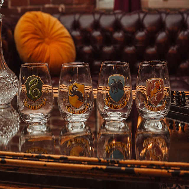Harry Potter Hogwarts House Crests 12-Ounce Stemless Wine Glasses Set of 4