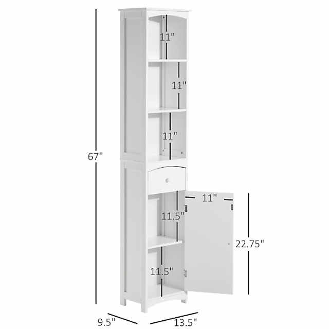 HOMCOM 67 Tall Bathroom Storage Cabinet, Freestanding Linen Tower with  3-Tier Shelf, Narrow Side Floor Organizer, White