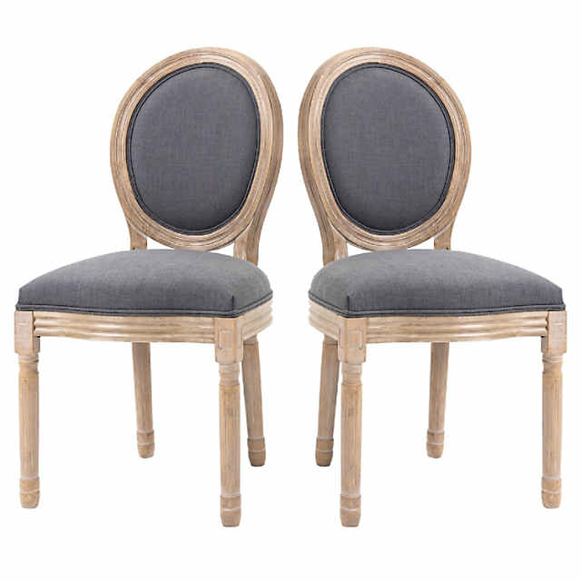 Costway Dining Chair Upholstered Set of 2 Vintage Wooden Dining Chair - See Details - Greyish Brown