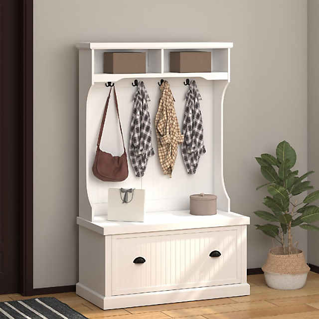 HOMCOM Coat Rack Shoe Bench with Storage 4 in 1 Hall Tree for Entryway