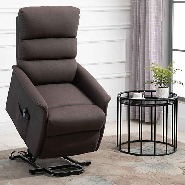 Power Lift Remote Recliner Chair for Elderly, Linen Fabric Upholstery,  Brown