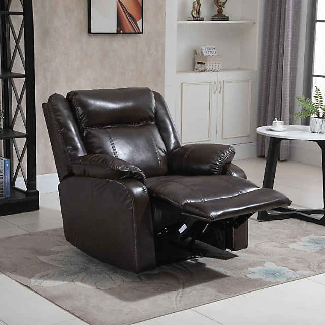 HOMCOM PU Leather Manual Recliner with Thick Padded Upholstered Cushion and Retractable Footrest, Brown, Size: 35.5