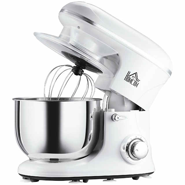 HOMCOM Stand Mixer with 6+1P Speed, 600W Tilt Head Kitchen Electric Mixer with 6 qt Stainless Steel Mixing Bowl, Beater, Dough Hook and Splash Guard