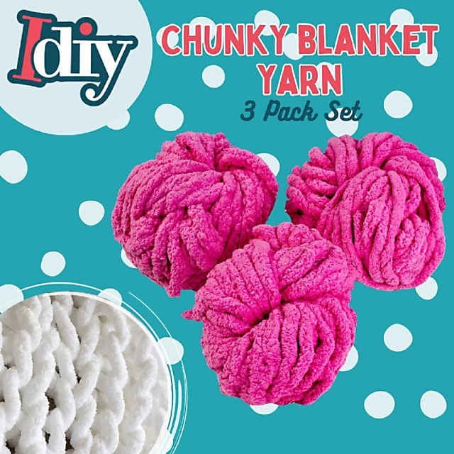 Idiy Chunky Yarn 3 Pack (24 Yards Each Skein) - Tie Dye (Fuschia, Teal, Green) - Fluffy Chenille Yarn Perfect for Soft Throw and Baby Blankets, Arm