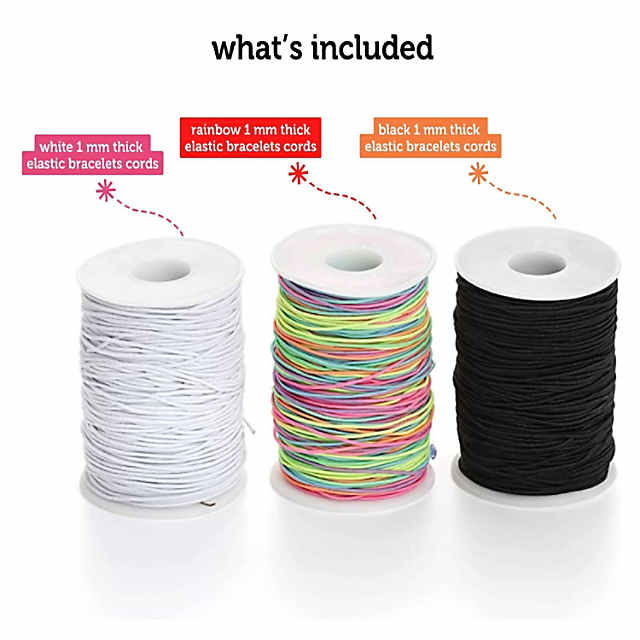 Incraftables Elastic String Cord Set of 3 Rolls (White, Black and Rainbow) 1mm, Size: 100