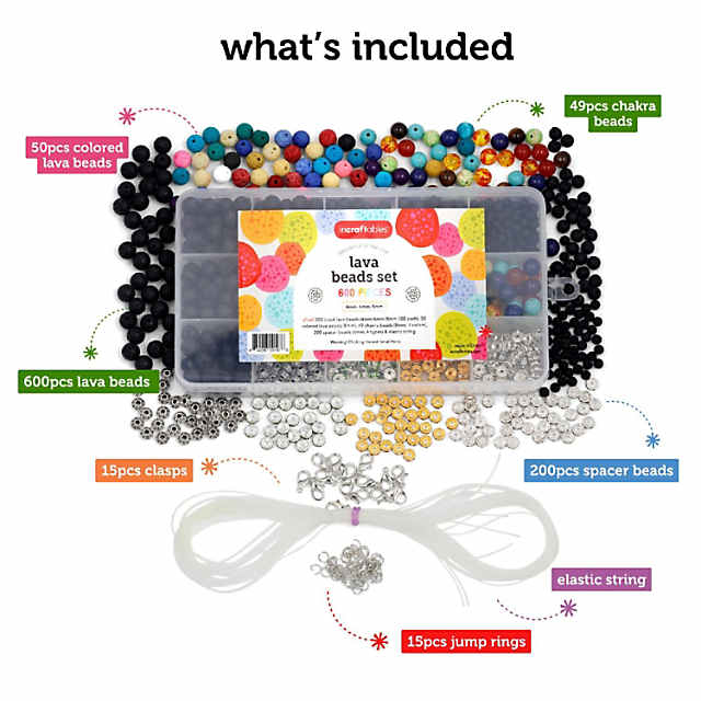 Bracelet Making Kit Beads Bulk - 600Pcs Color Volcanic Gemstone Lava Rock  Beads Bulk Chakra Beads Spacer Beads with Crystal String 
