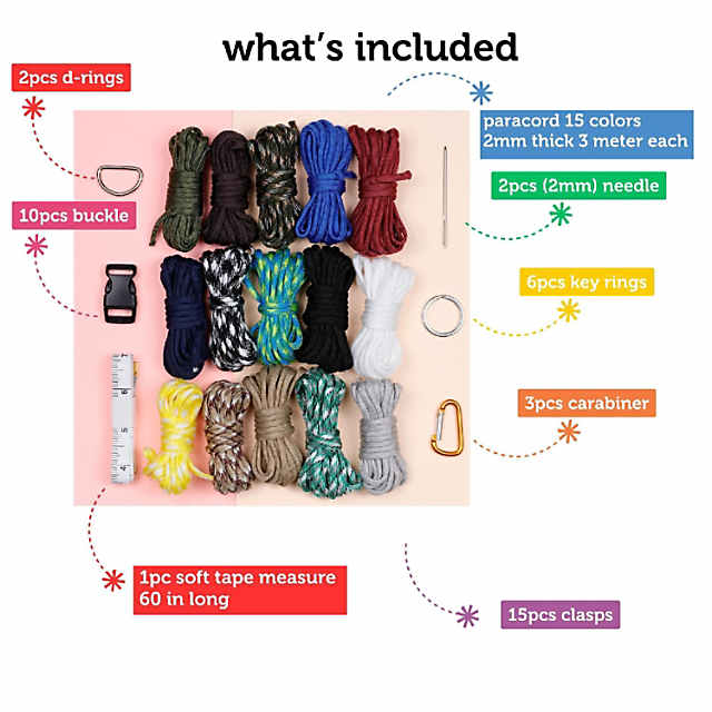 Incraftables Paracord Kit with 15 Colors Paracord Rope (2mm), Buckle, Keyring, Carabiner & More, Size: 60