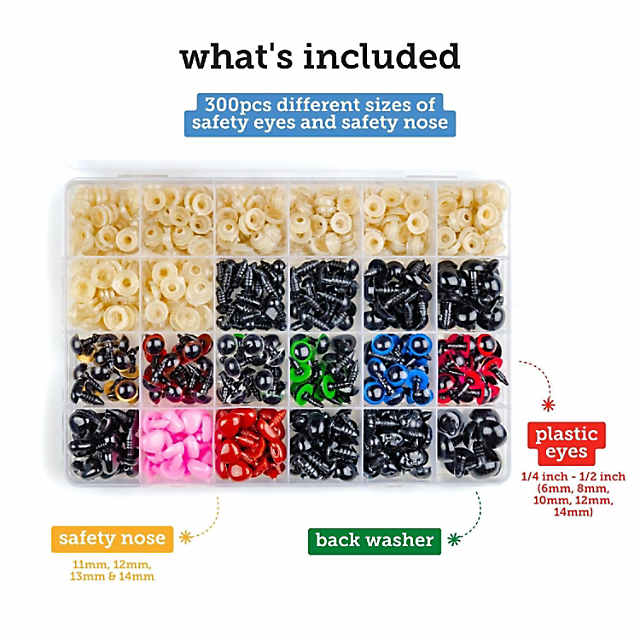 Incraftables Safety Eyes for Amigurumi (300pcs SET). Plastic Safety Eyes and Noses for Crochet (10 Colors)