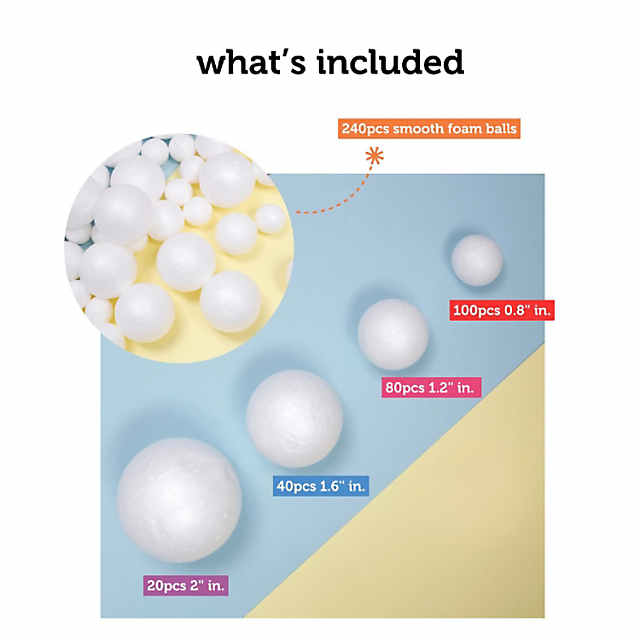 Incraftables Foam Balls 240pcs (0.8, 1.2, 1.6 & 2 inch). Assorted