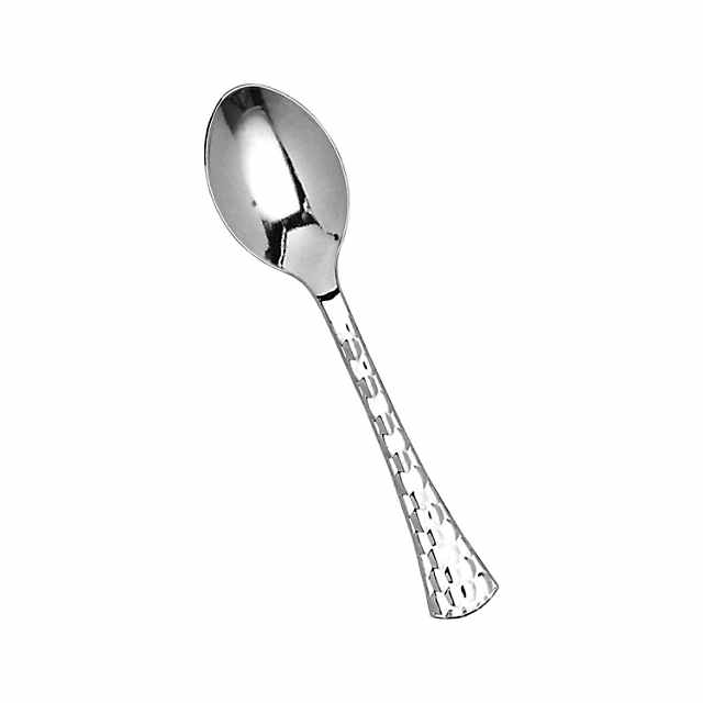 Plastic Spoons - Shiny Baroque Silver Spoons