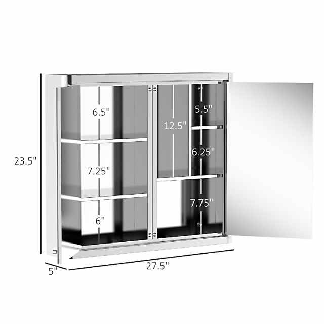 kleankin Wall Mounted Bathroom Medicine Cabinet with Mirror Steel Frame and Storage Organizer Double Doors White