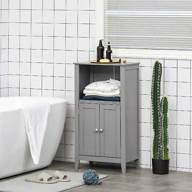 kleankin Gray Bathroom Storage Cabinet Freestanding Bathroom