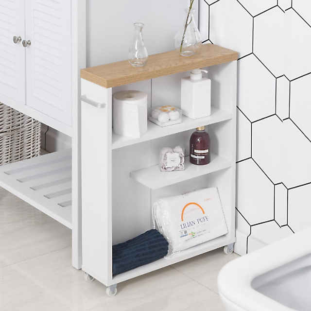 Kleankin Slim Bathroom Cabinet with Castor Wheels Storage