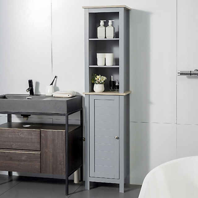 kleankin Tall Bathroom Storage Cabinet with 3 Tier Shelf Cupboard